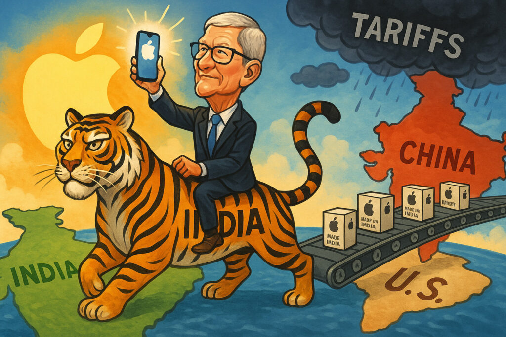 A colorful political cartoon illustration features